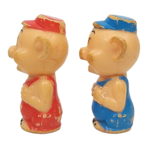 Vintage Walt Disney Three Little Pigs Pencil Toppers 2 FIGURES ONLY Blue Red - Picture 6 of 13